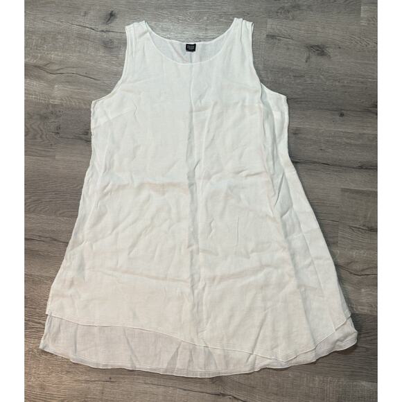 Eileen Fisher Woman 2X White 100% Linen Dress Lined Sleeveless Lagenlook - Picture 1 of 8